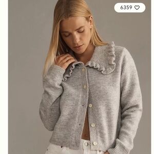 Anthropologie The Ainsley Ruffle-Collar Cardigan Sweater by Self Contrast